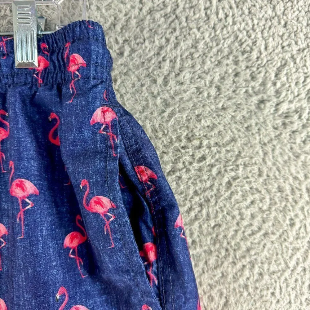 Trunks Flamingo Swim Shorts Mens Large Blue Pink Casual Swim Beach Pool QuickDry